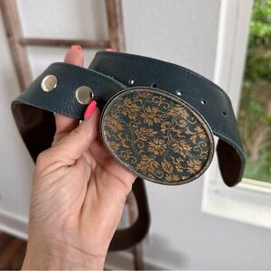 Presh Genuine Leather Vintage Fabric Encased Buckle Belt sz: 34